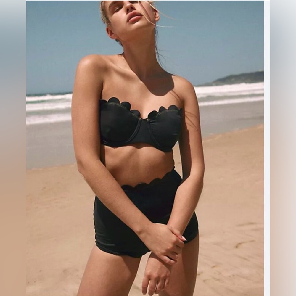 Free People Black Scalloped Bandeau Bikini Bottoms ONLY